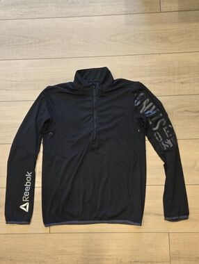 Reebok Black Men's Half-Zip Training Top with Sleeve Logos